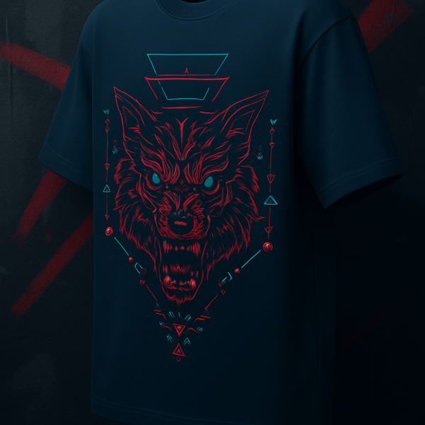Kapdaverse Alpha Rage Oversized Tshirt : Wolf design with geometric elements